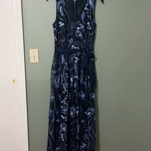 R&M Richards Navy and Blue Floral Maxi Dress